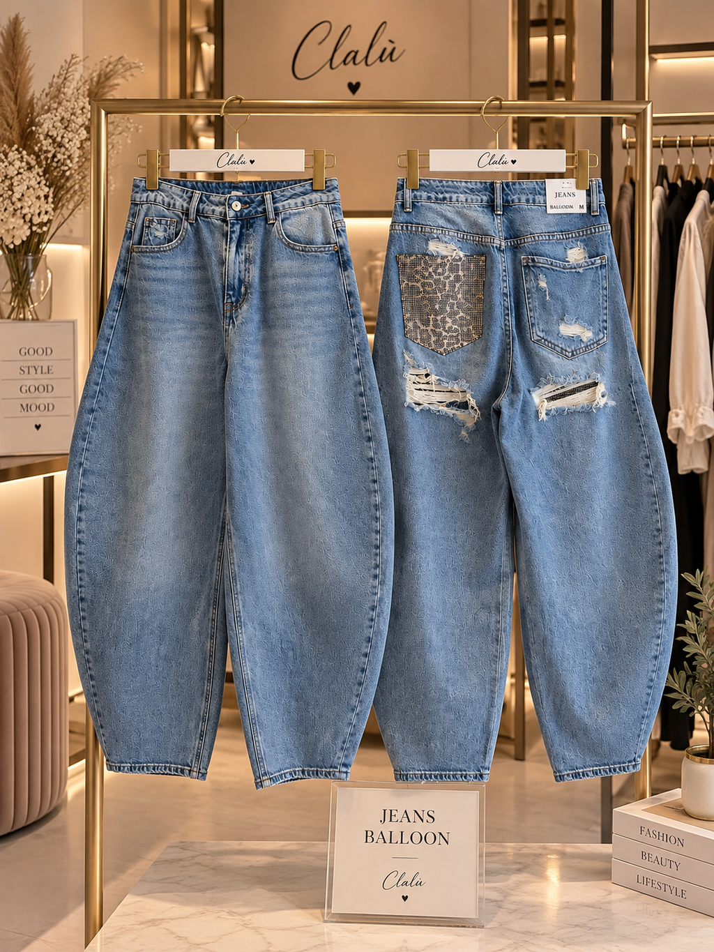 Jeans Balloon maculati e con brillantini