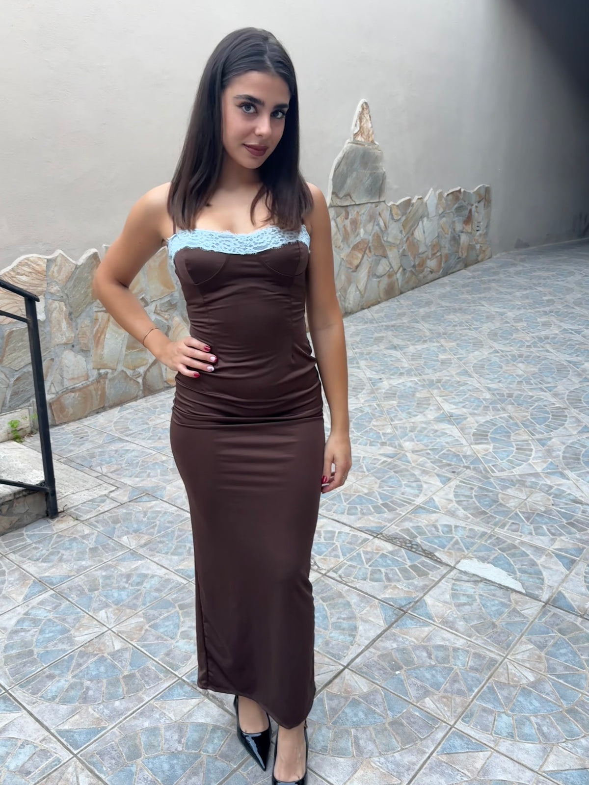 Abito lungo effetto satin