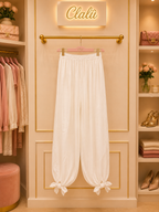 Pantalone Bianco Morbido con Fiocchi