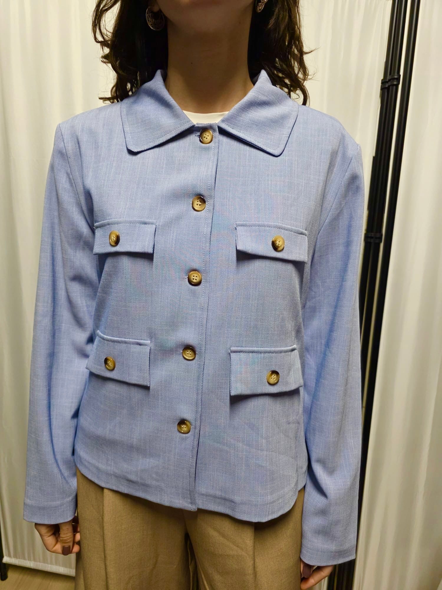 Giacca camicia premium azzurro polvere