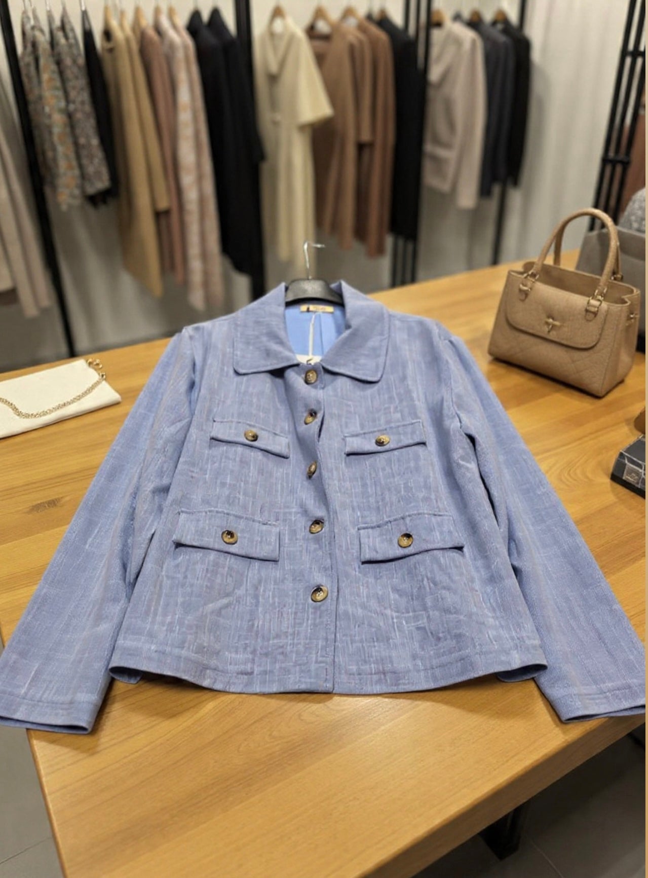 Giacca camicia premium azzurro polvere