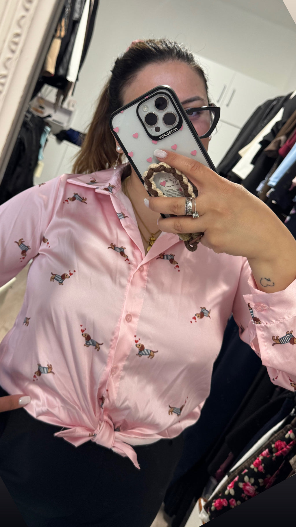 Camicia bassotti rosa e marron
