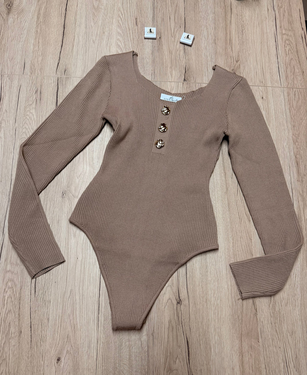Body Beige a Costine con Bottoni Oro
