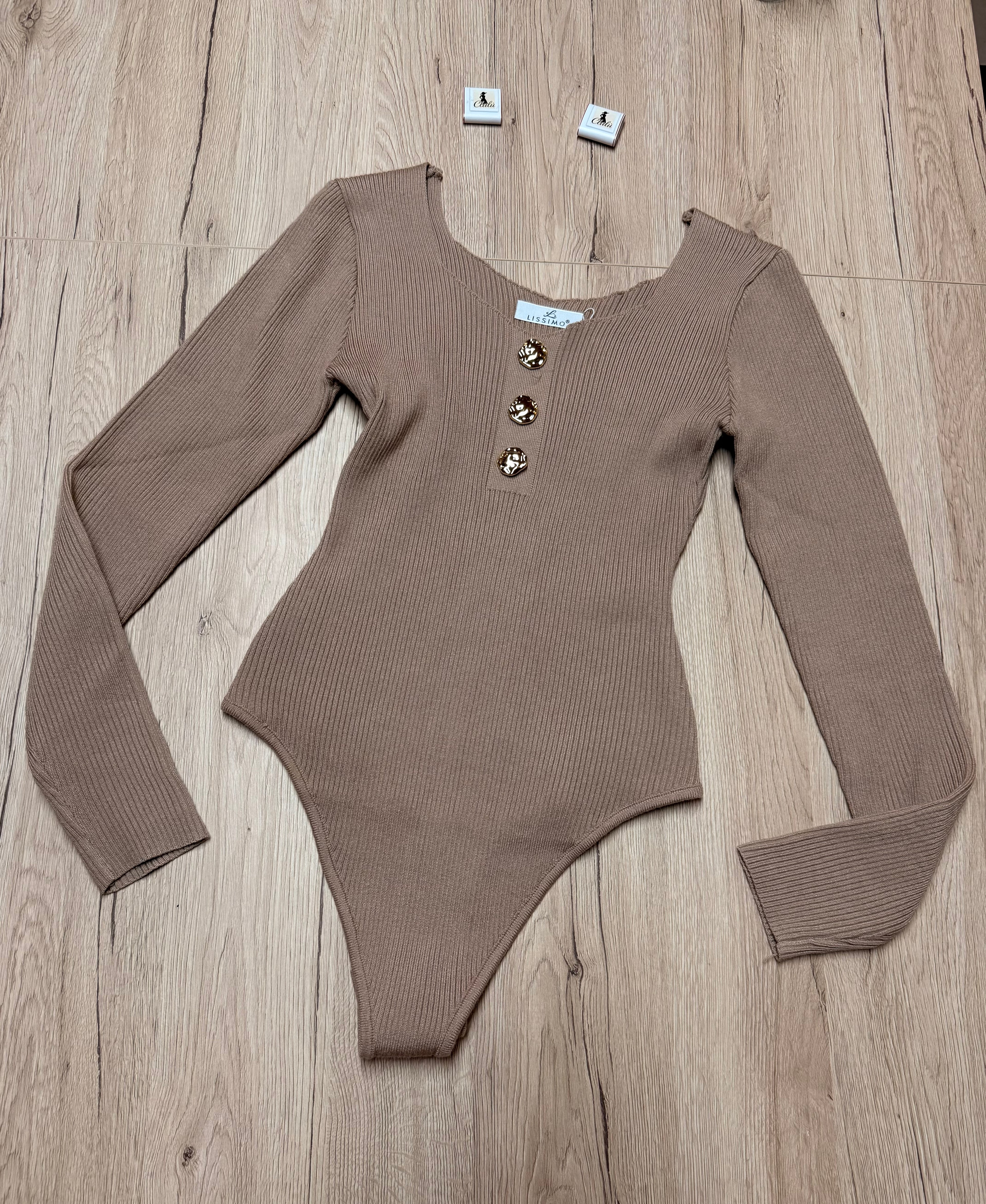 Body Beige a Costine con Bottoni Oro