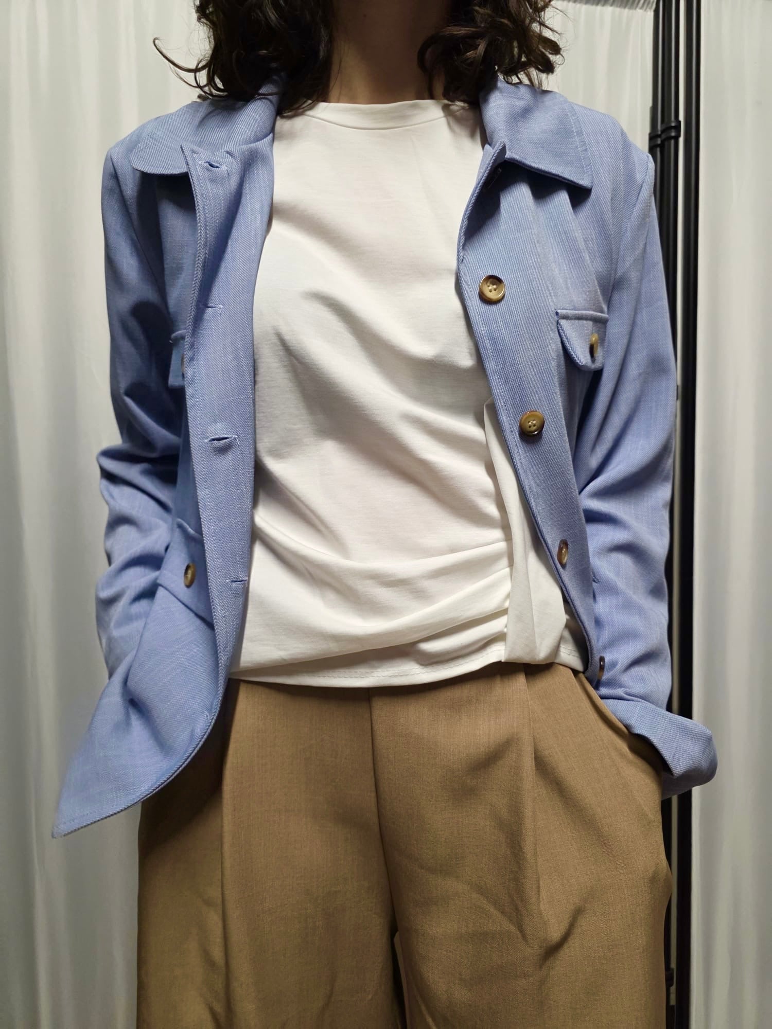 Giacca camicia premium azzurro polvere