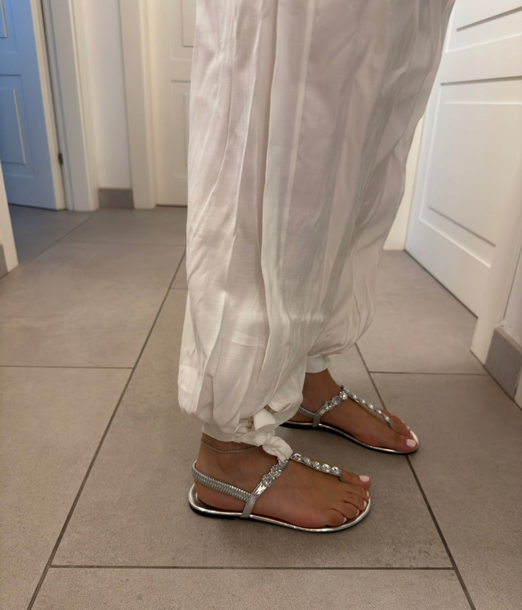 Pantalone Bianco Morbido con Fiocchi