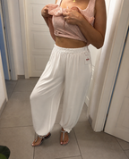 Pantalone Bianco Morbido con Fiocchi