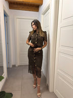 Completo in pizzo color cioccolato