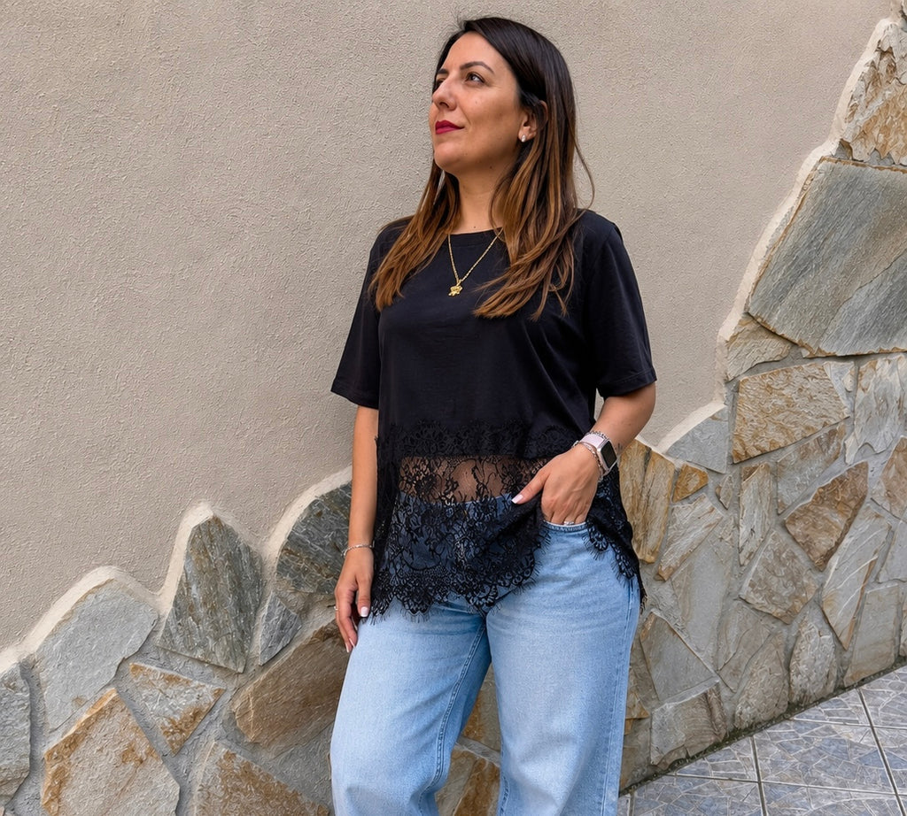 Maglia in pizzo bicolore