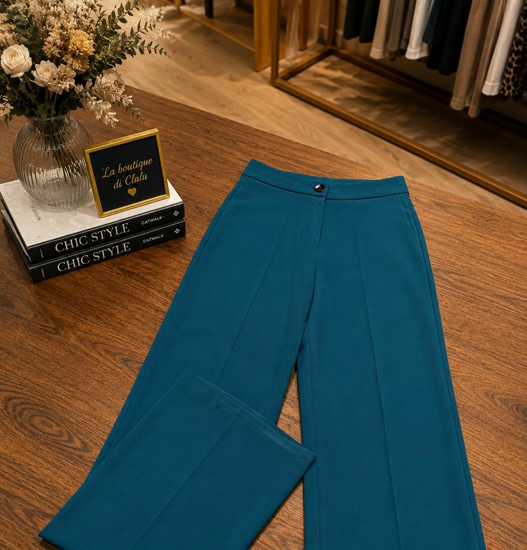 Pantalone Palazzo Verde Petrolio