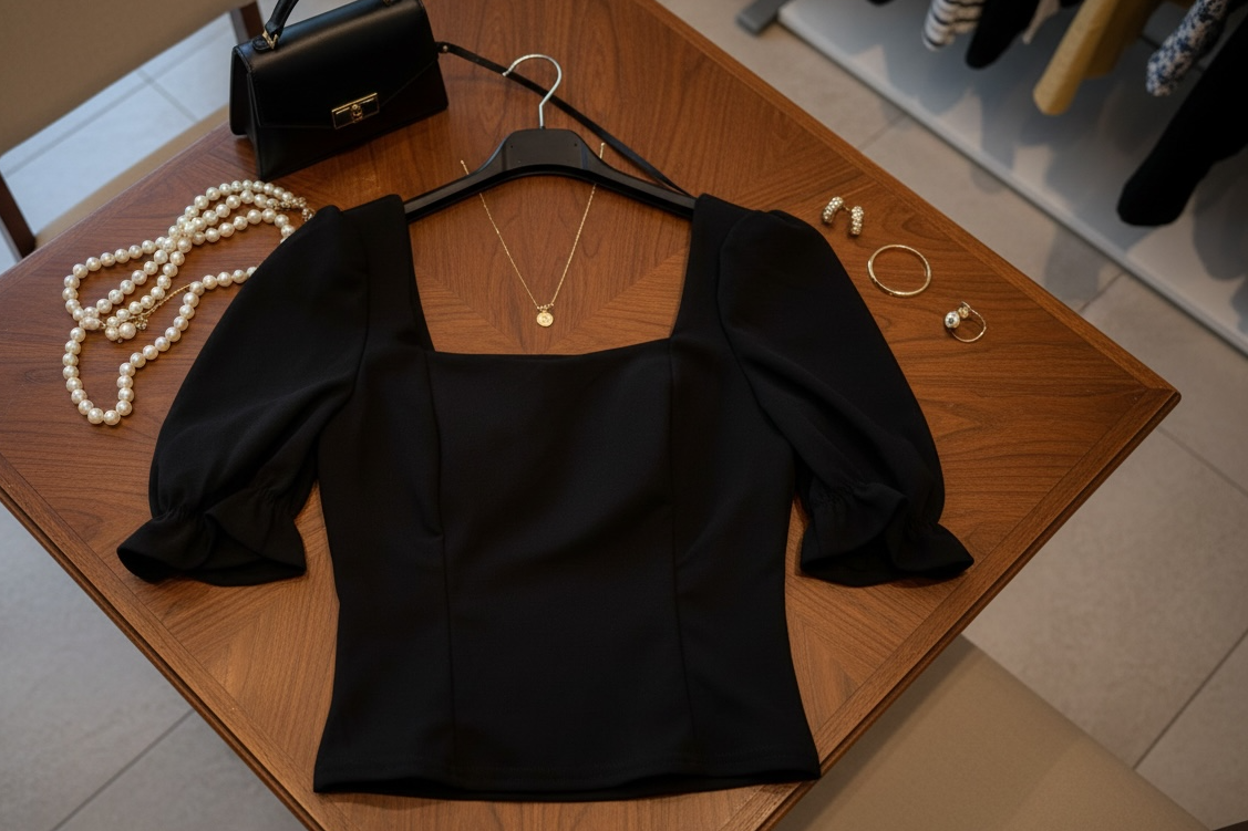 Maglia nera con le maniche a palloncino