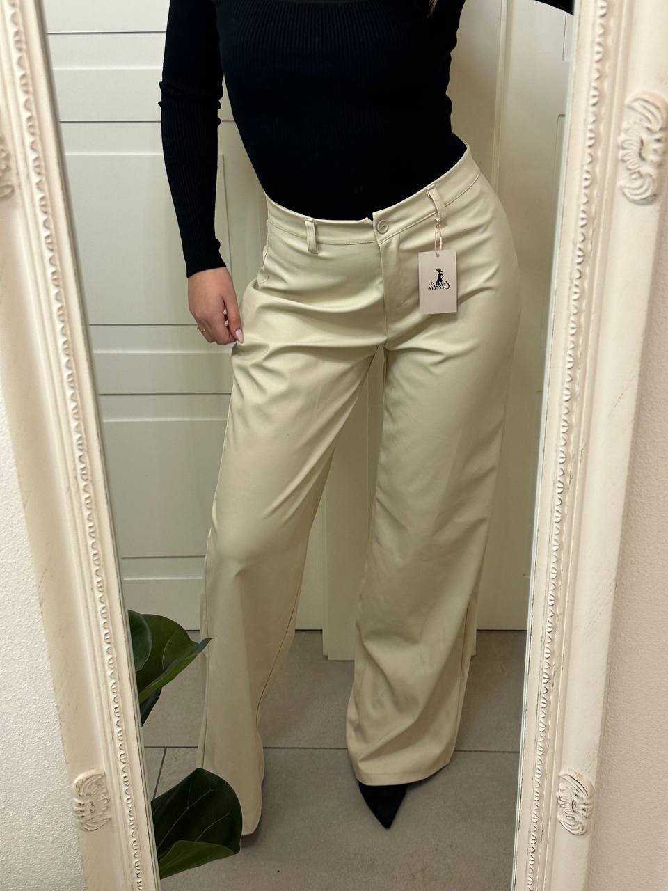 Pantalone Palazzo ecopelle Beige