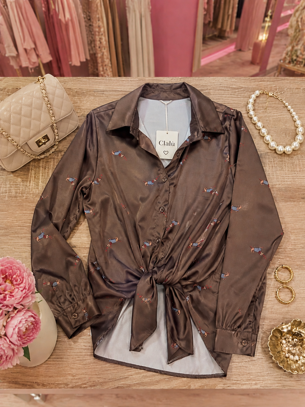 Camicia bassotti rosa e marron