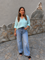 Camicia Over Azzurra a Righe