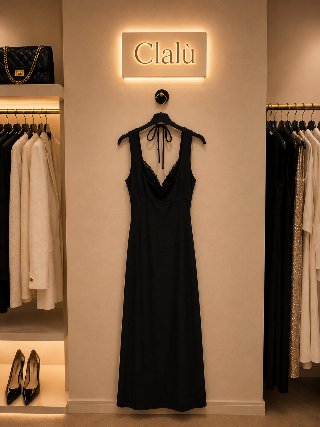 Abito Lungo Black Lace Detail