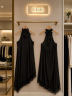Abito asimmetrico nero con dettaglio in pizzo Curvy