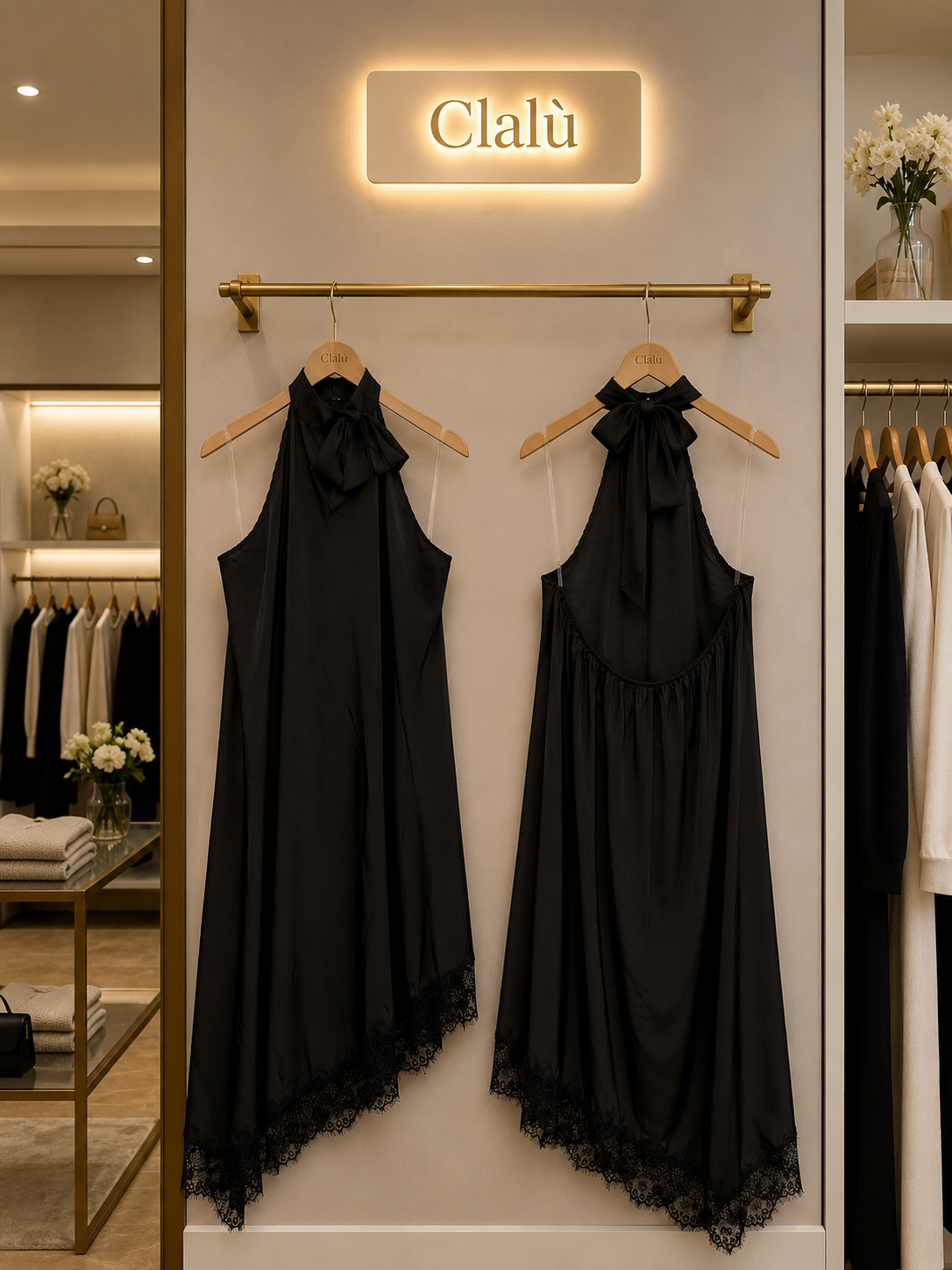 Abito asimmetrico nero con dettaglio in pizzo Curvy