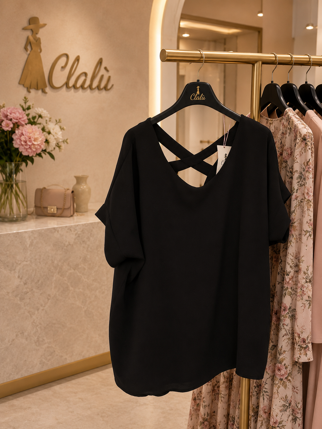 Camicia nera con lacci nella schiena