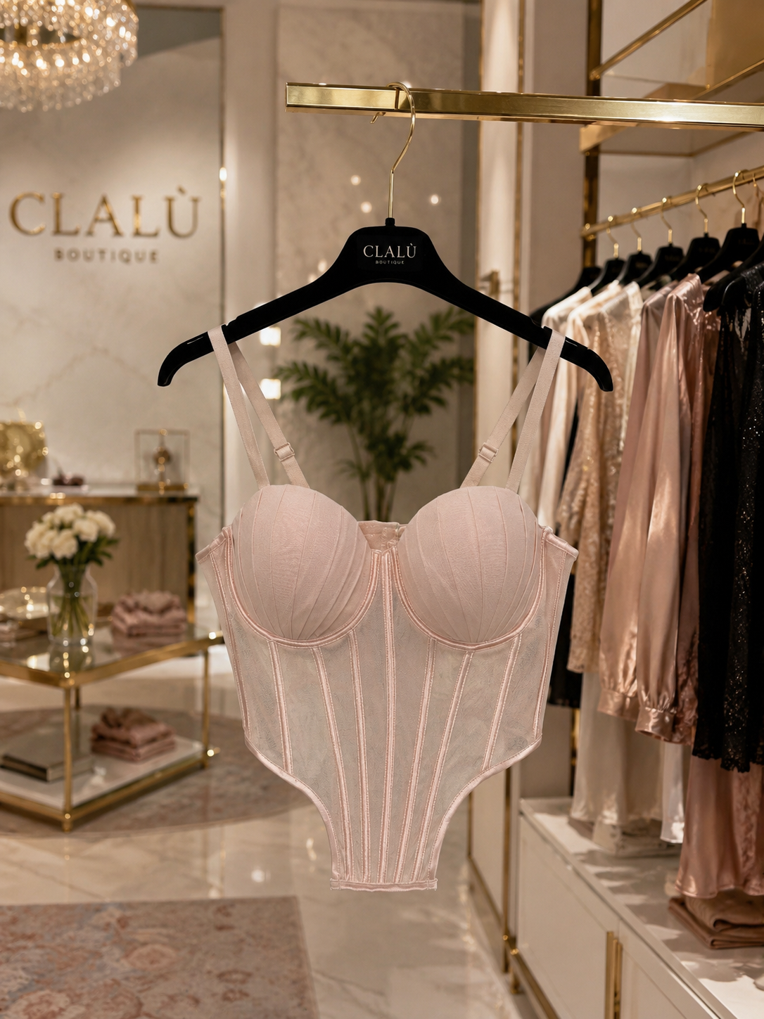Top effetto corsetto rosa cipria
