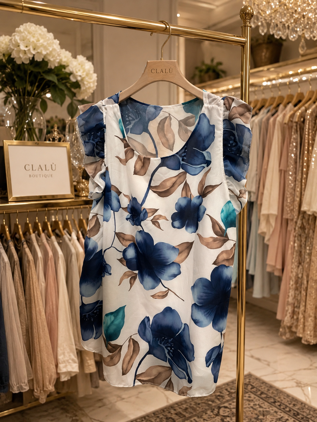 Blusa floreale con volant sulle spalle