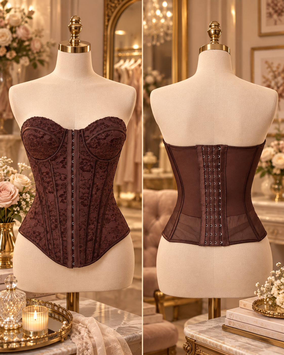 Corsetto marron in pizzo