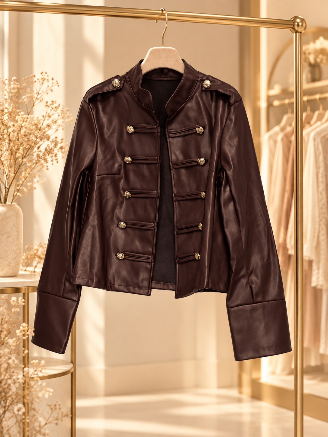 Giacca eco pelle con bottoni gioiello