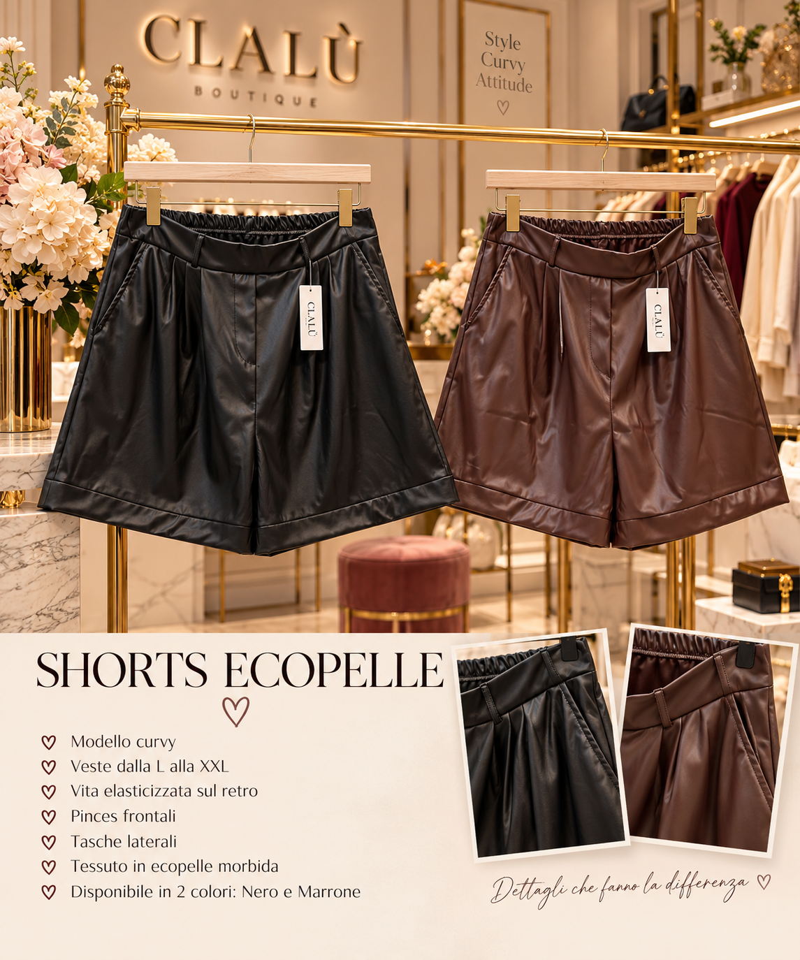 Shorts Curvy in Ecopelle